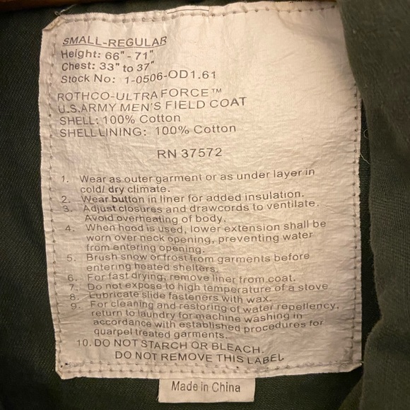 Unisex Rothco Field Jacket~Size S - Picture 6 of 6